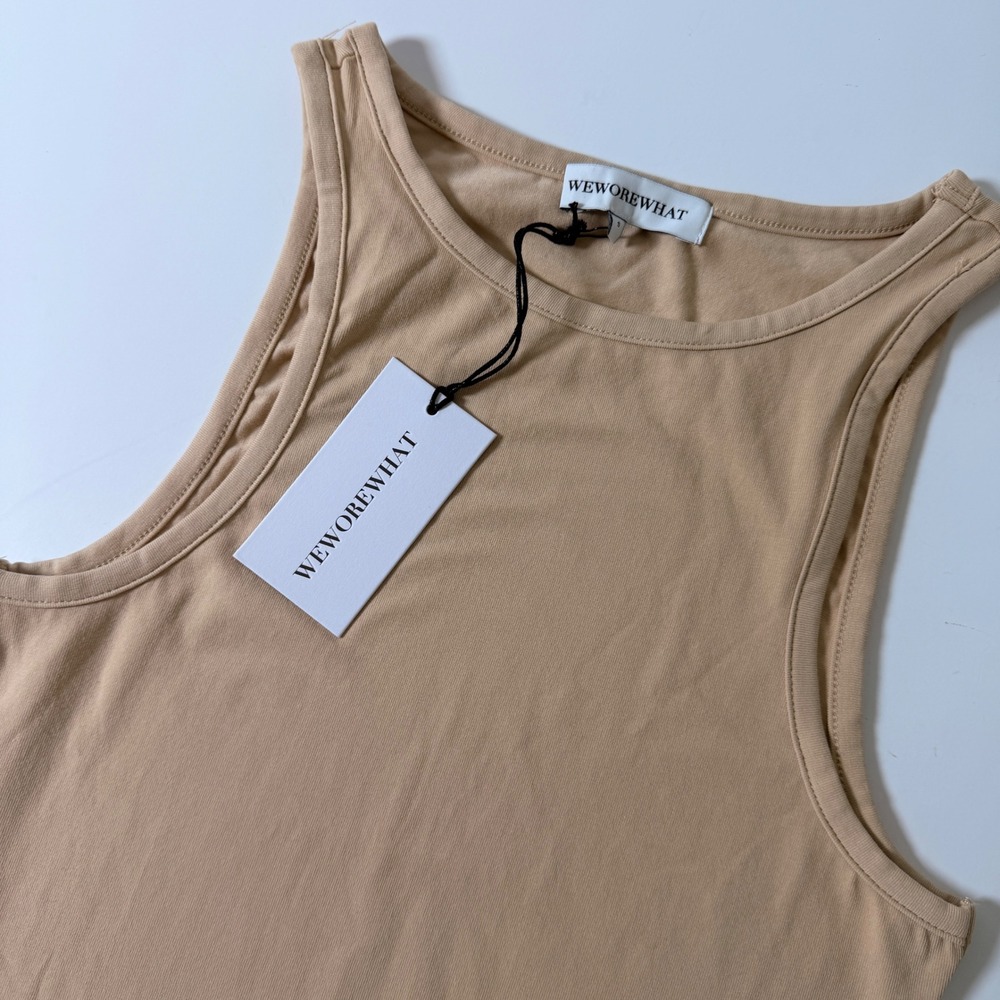 WeWoreWhat Womens Cotton Jersey Tank Top Beige High Neck Size S